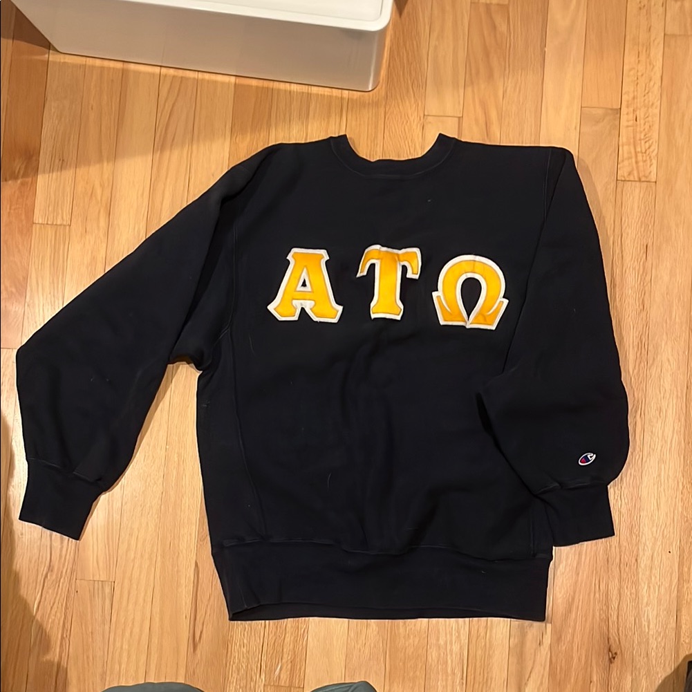 Champion Navy And Yellow Ato Fraternity Crewneck Sweatershirt